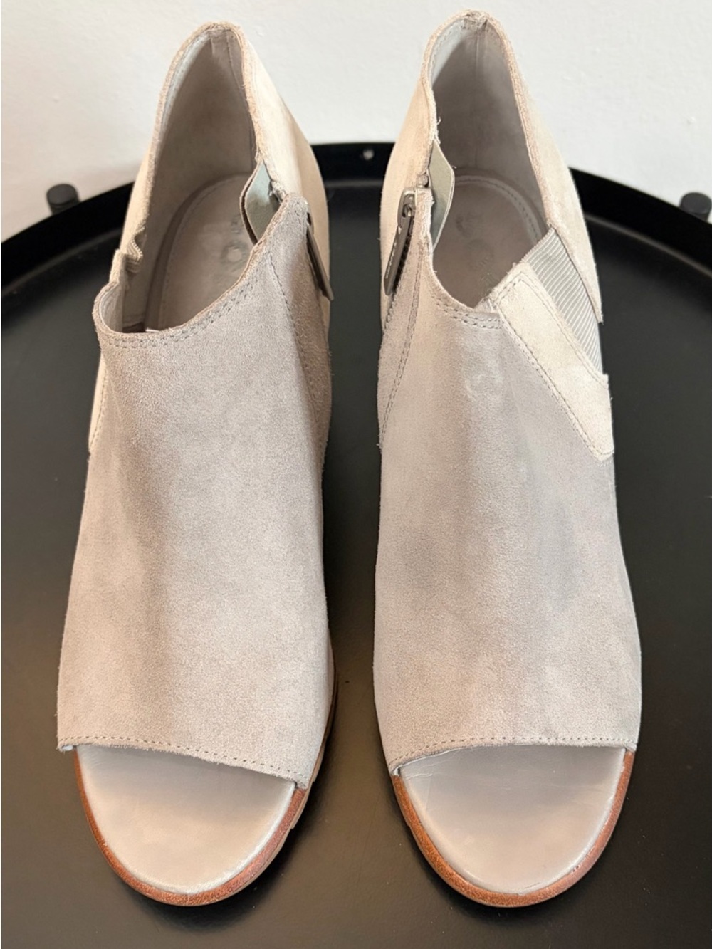 Sorel Nadia Ankle Booties (Suede) in “White Dove” Gray/White